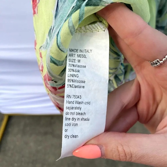 Elena Baldi Green Floral Silk Blend Made in Italy Flowy Tropical Maxi Dress - Picture 5 of 6